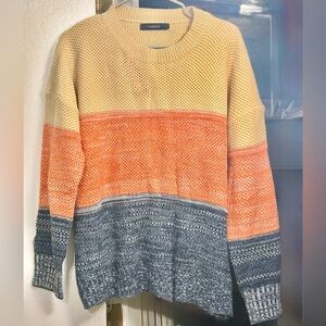 Women's Colorblock Sweater - Orange, Yellow, Gray